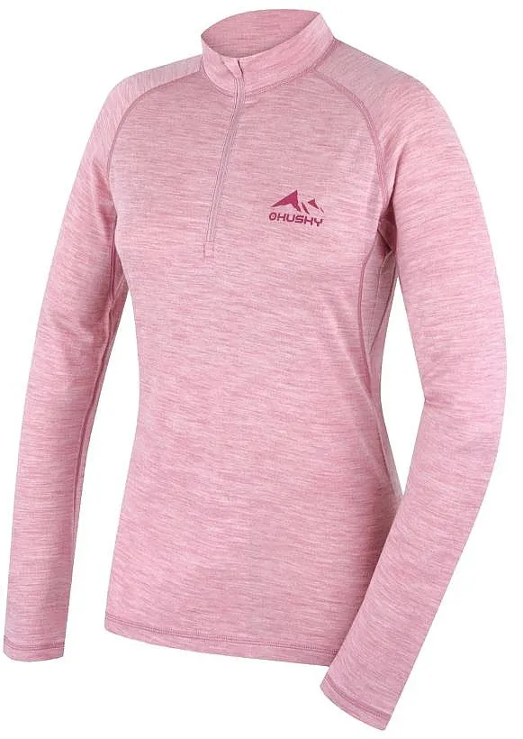 T-Shirt Husky Merino Merow Zip LS - Faded Pink - women´s