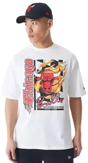 T-Shirt New Era Flame Print OS NBA Chicago Bulls - White/Faded Red - men´s