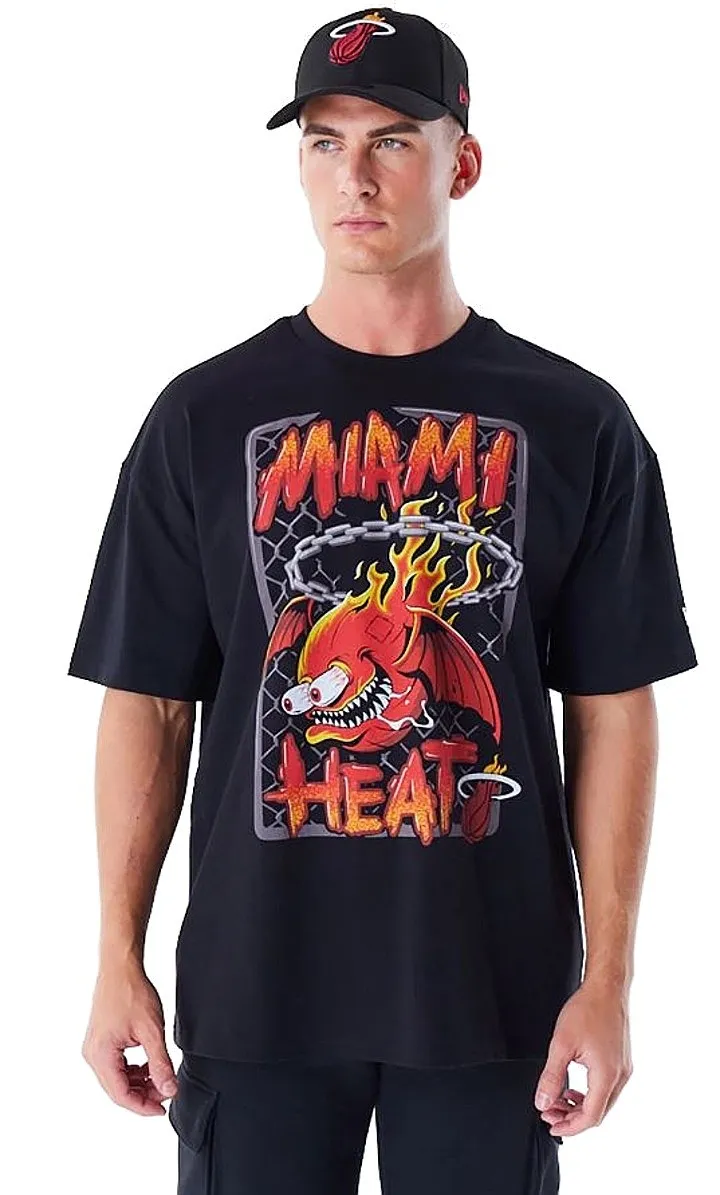 T-Shirt New Era Graphic Drop Shoulder NBA Miami Heat - Black/Print Red - men´s