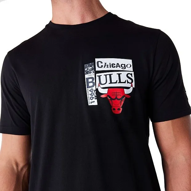 T-Shirt New Era Newspaper Graphic NBA Chicago Bulls - Black/Faded Red - men´s