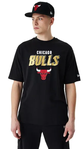 T-Shirt New Era Team Script OS NBA Chicago Bulls - Black/Metallic Gold - men´s