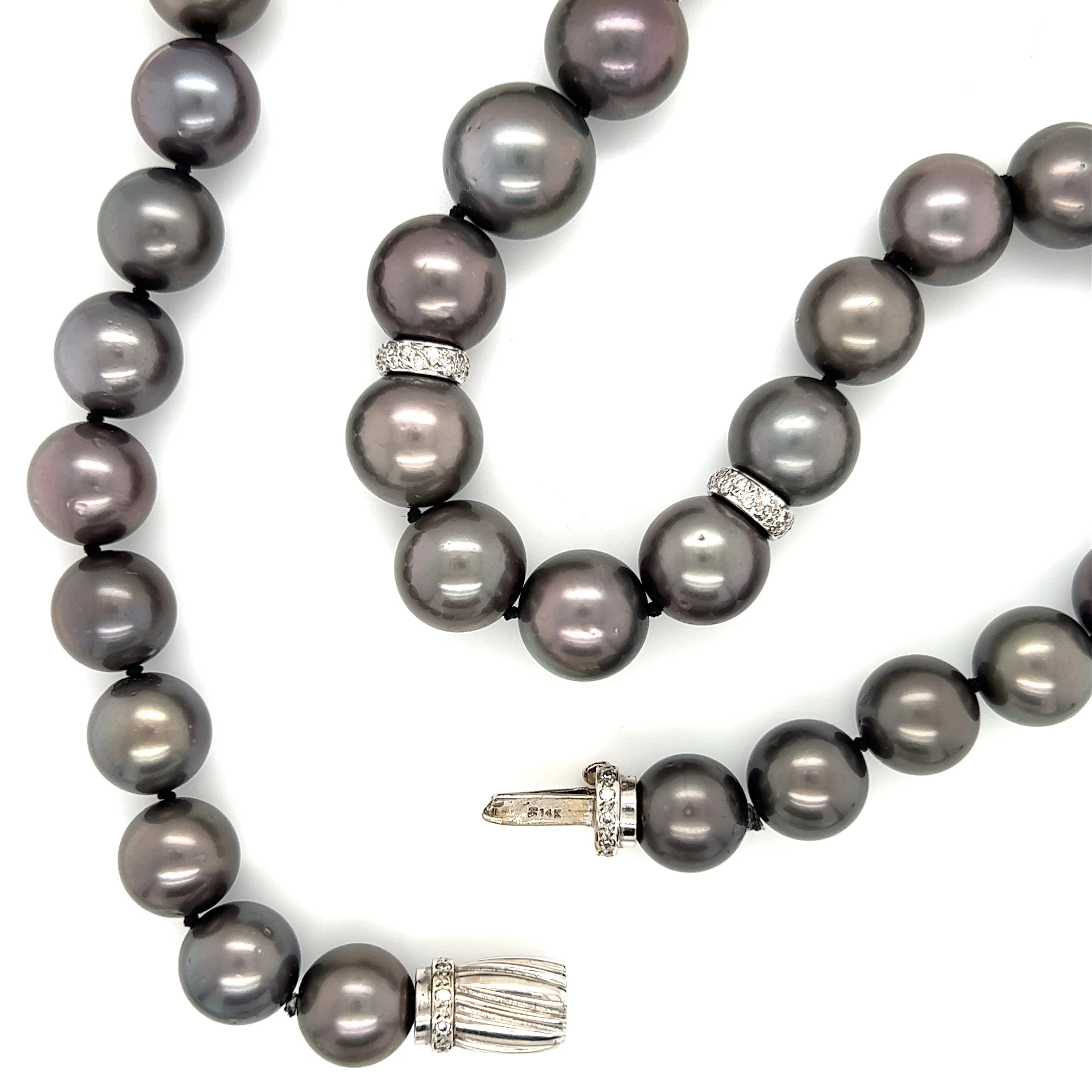 Tahitian Black Pearl Necklace with Four Diamond Rondelle and 14K White Gold Catch