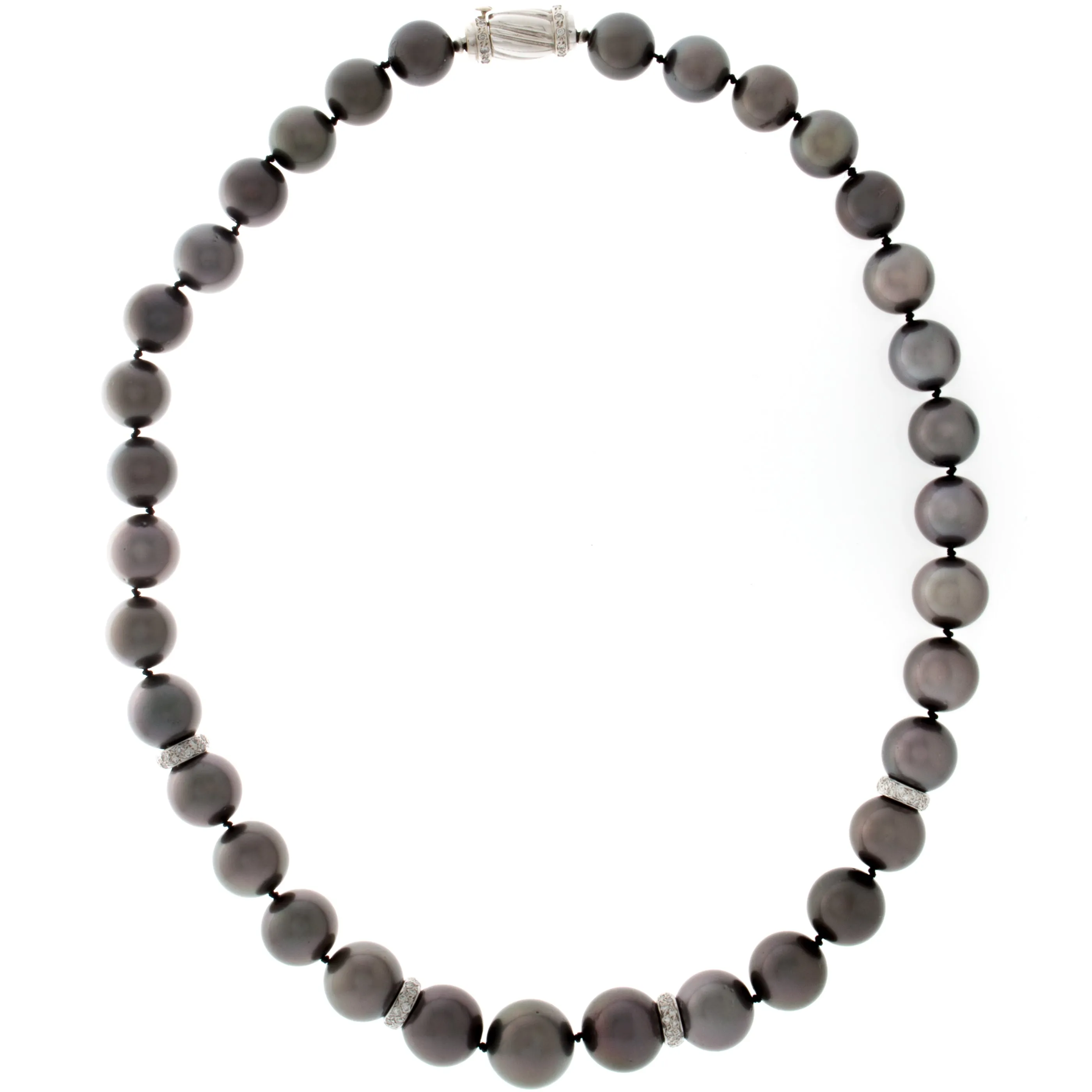 Tahitian Black Pearl Necklace with Four Diamond Rondelle and 14K White Gold Catch