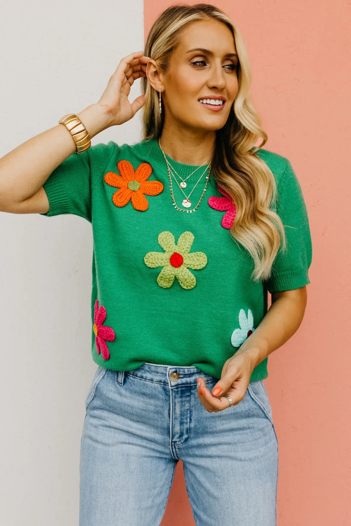 The Deandre Crochet Flower Sweater Top