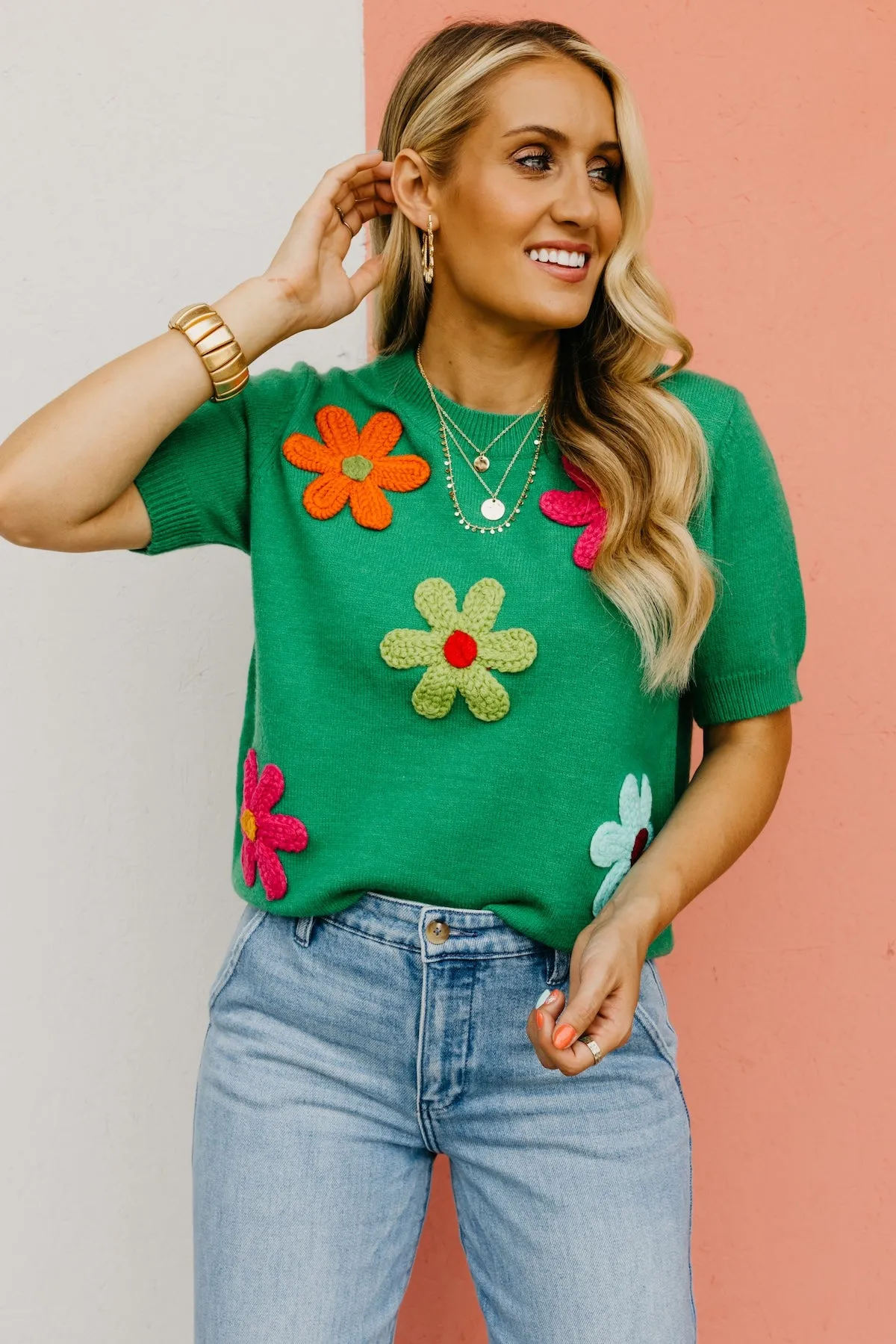 The Deandre Crochet Flower Sweater Top