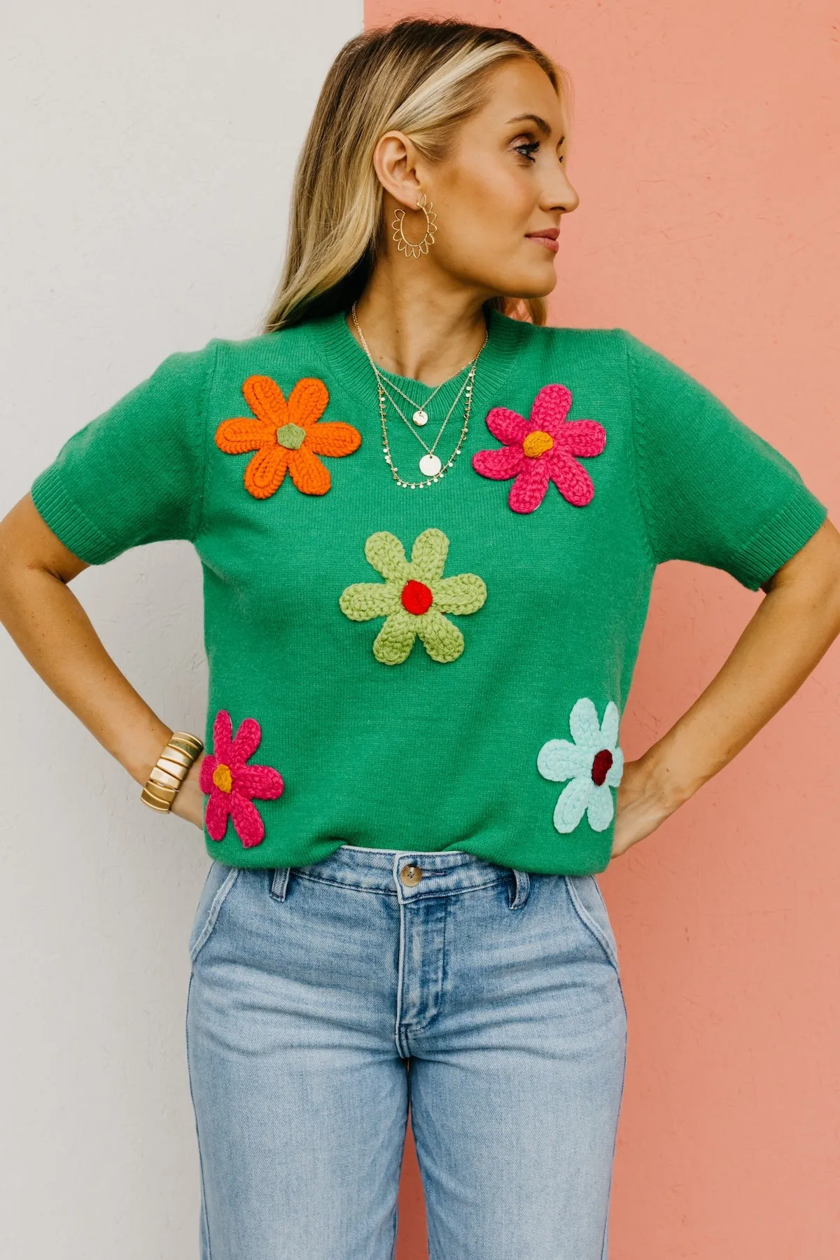 The Deandre Crochet Flower Sweater Top