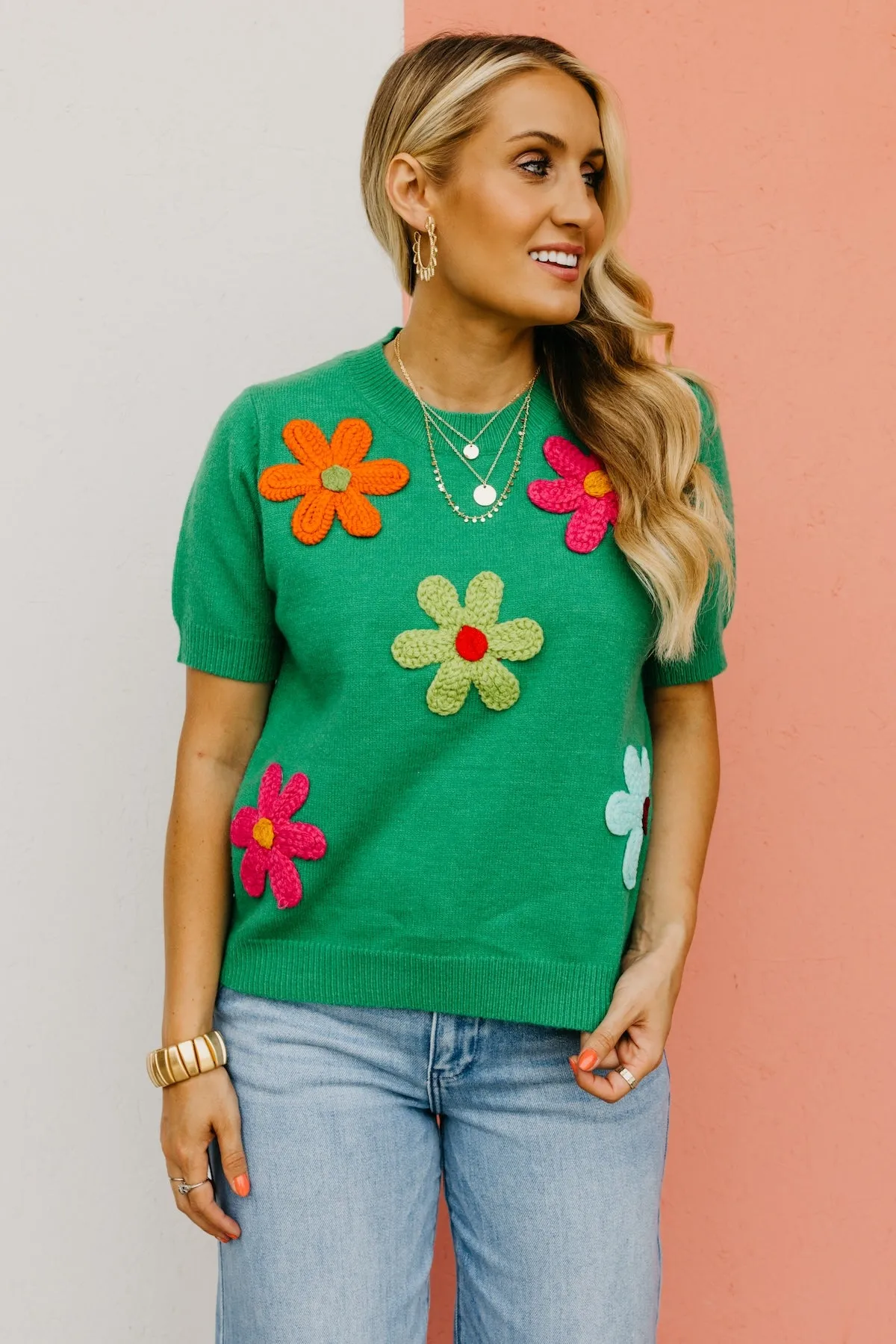 The Deandre Crochet Flower Sweater Top