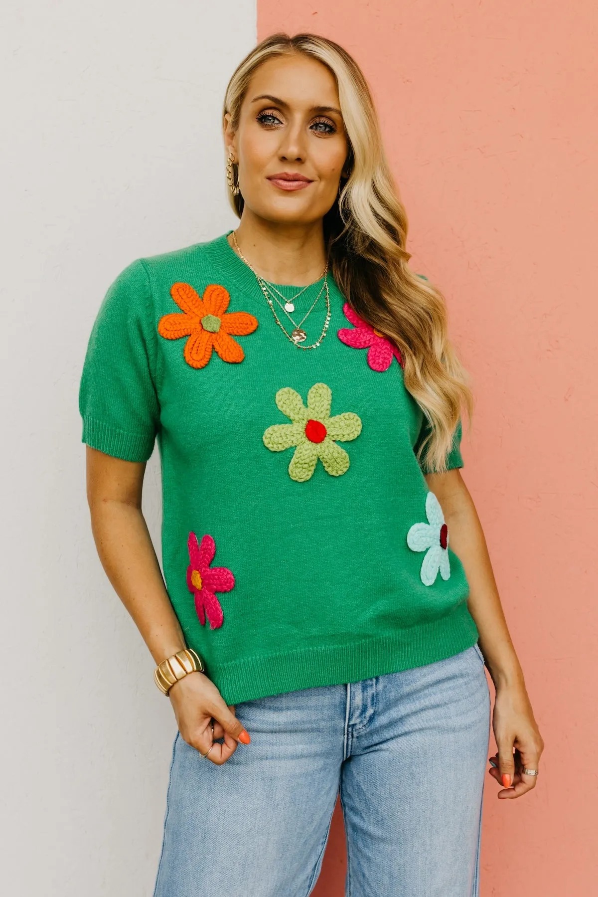 The Deandre Crochet Flower Sweater Top