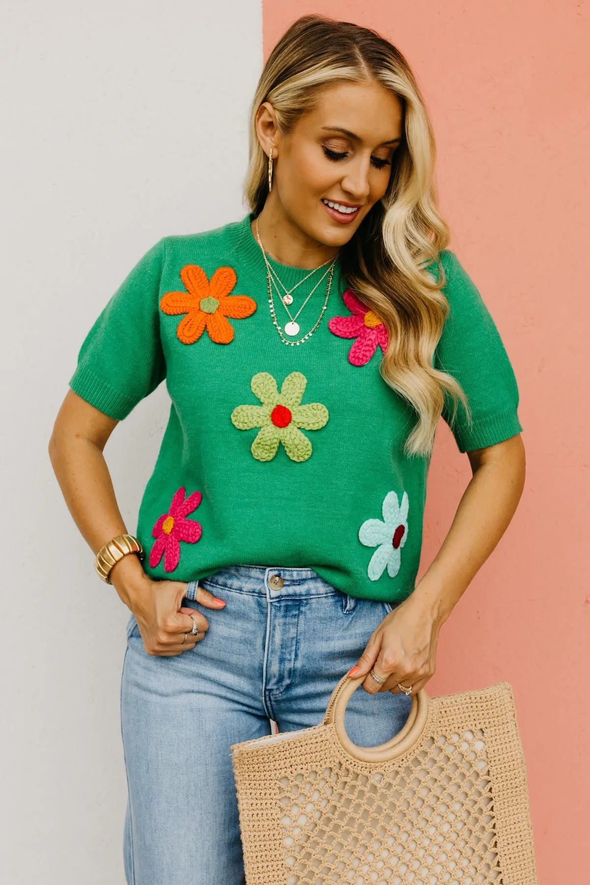 The Deandre Crochet Flower Sweater Top