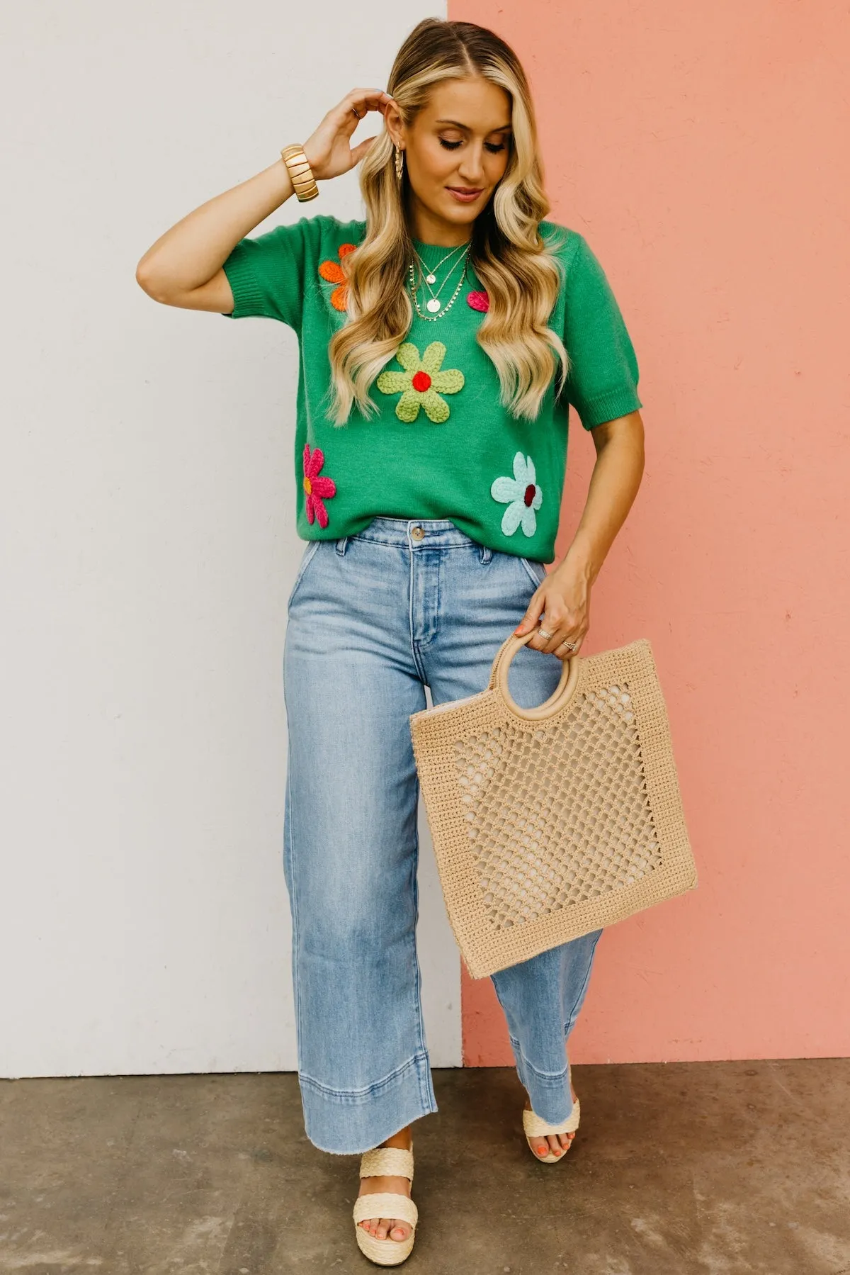 The Deandre Crochet Flower Sweater Top