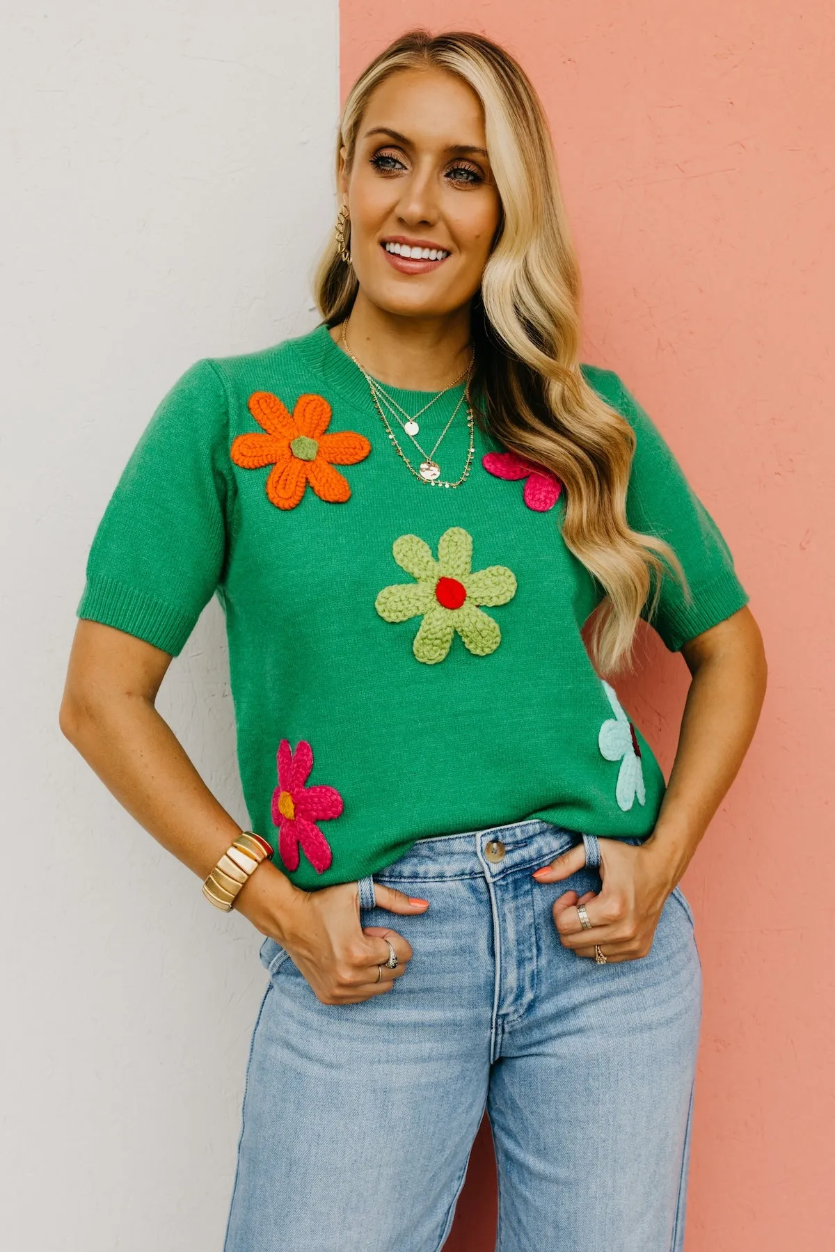 The Deandre Crochet Flower Sweater Top