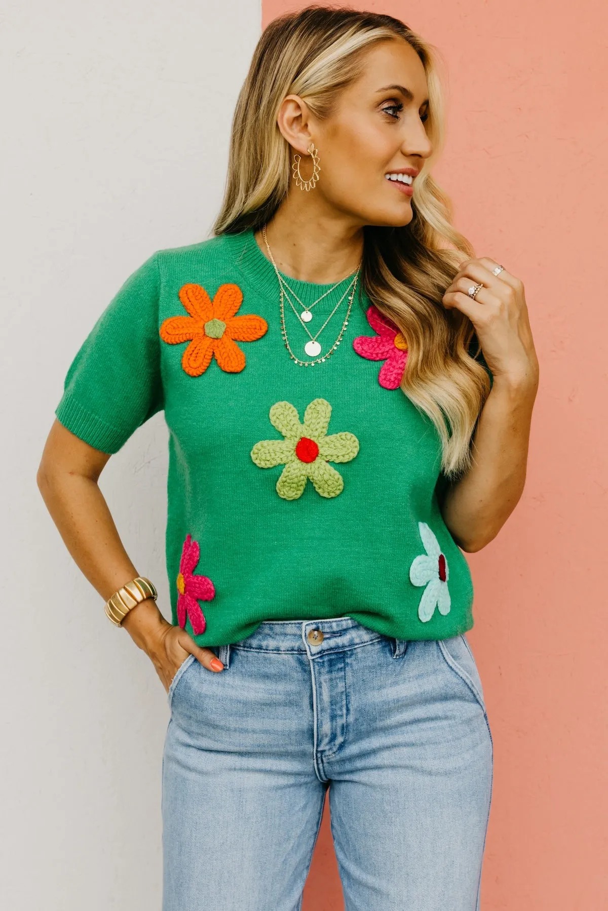 The Deandre Crochet Flower Sweater Top