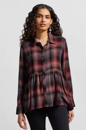 Tribal Plaid Peplum Button-Up