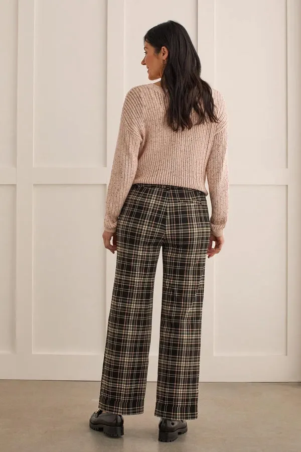 Tribal Pull-On Wide Leg Plaid Pants