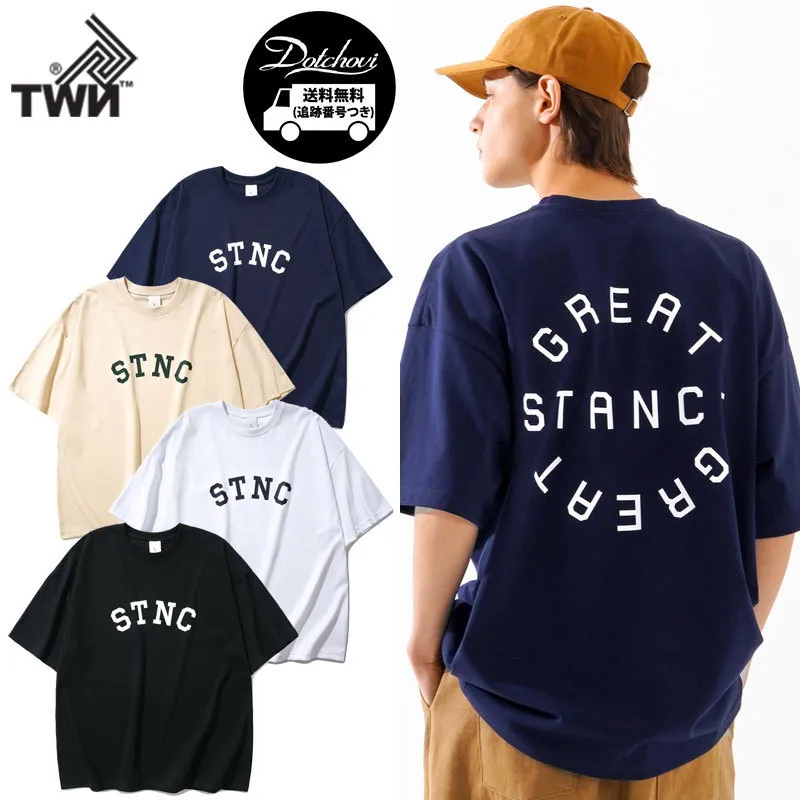 TWN  |Crew Neck Unisex Street Style Cotton Short Sleeves Logo