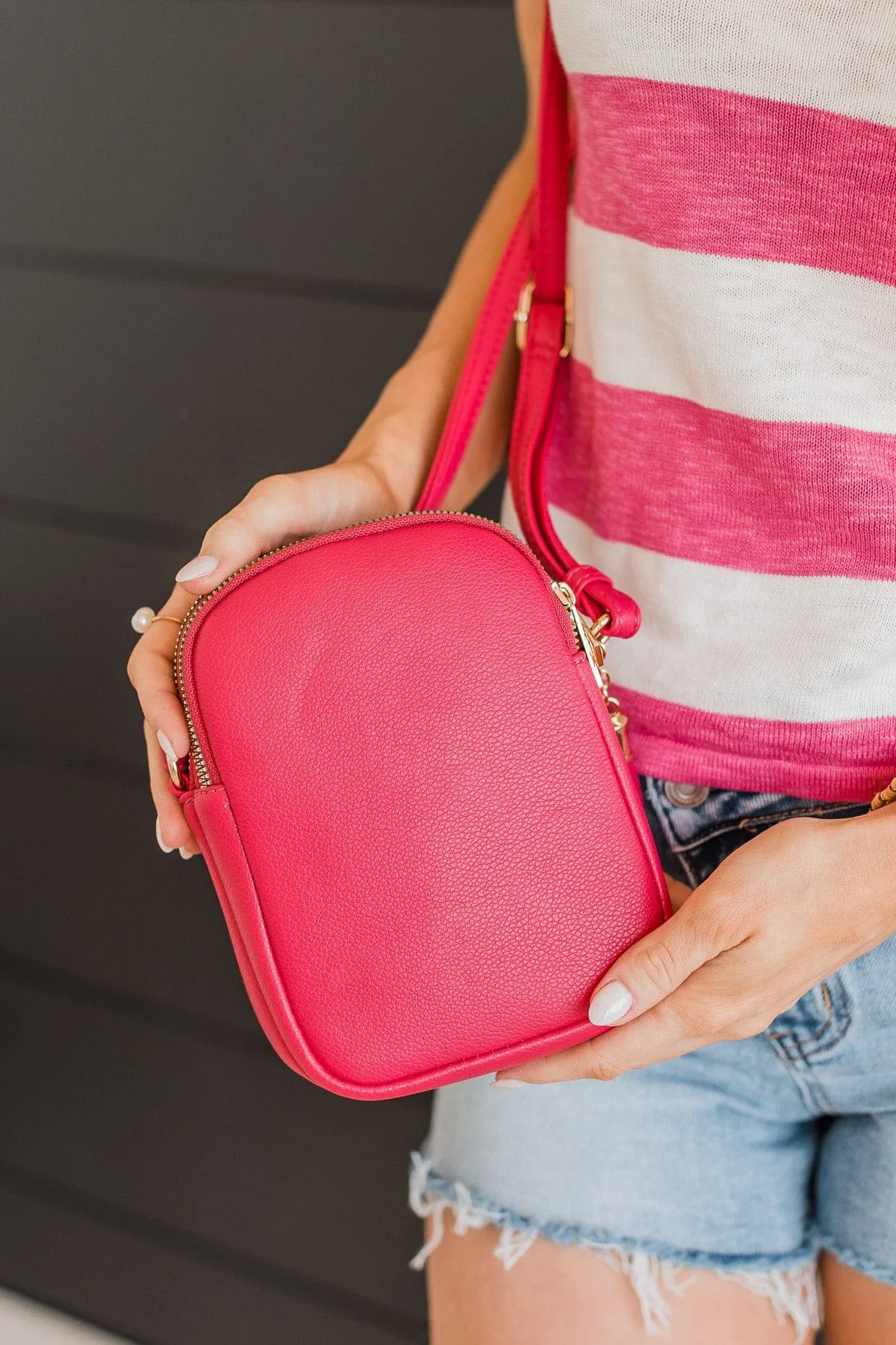 Undeniable Shine Crossbody Purse- Fuchsia