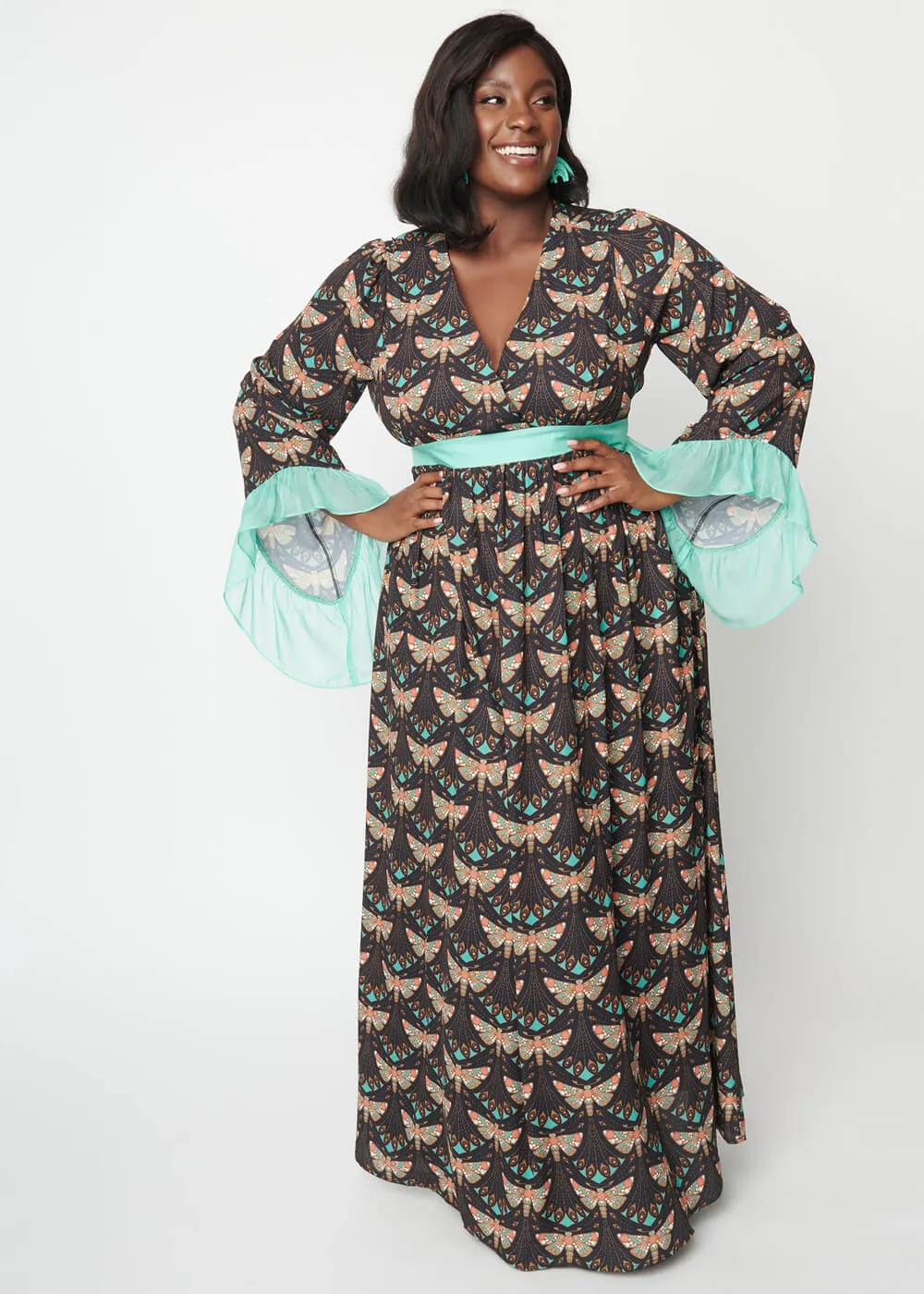 Unique Vintage Empire Moth 70's Maxi Dress