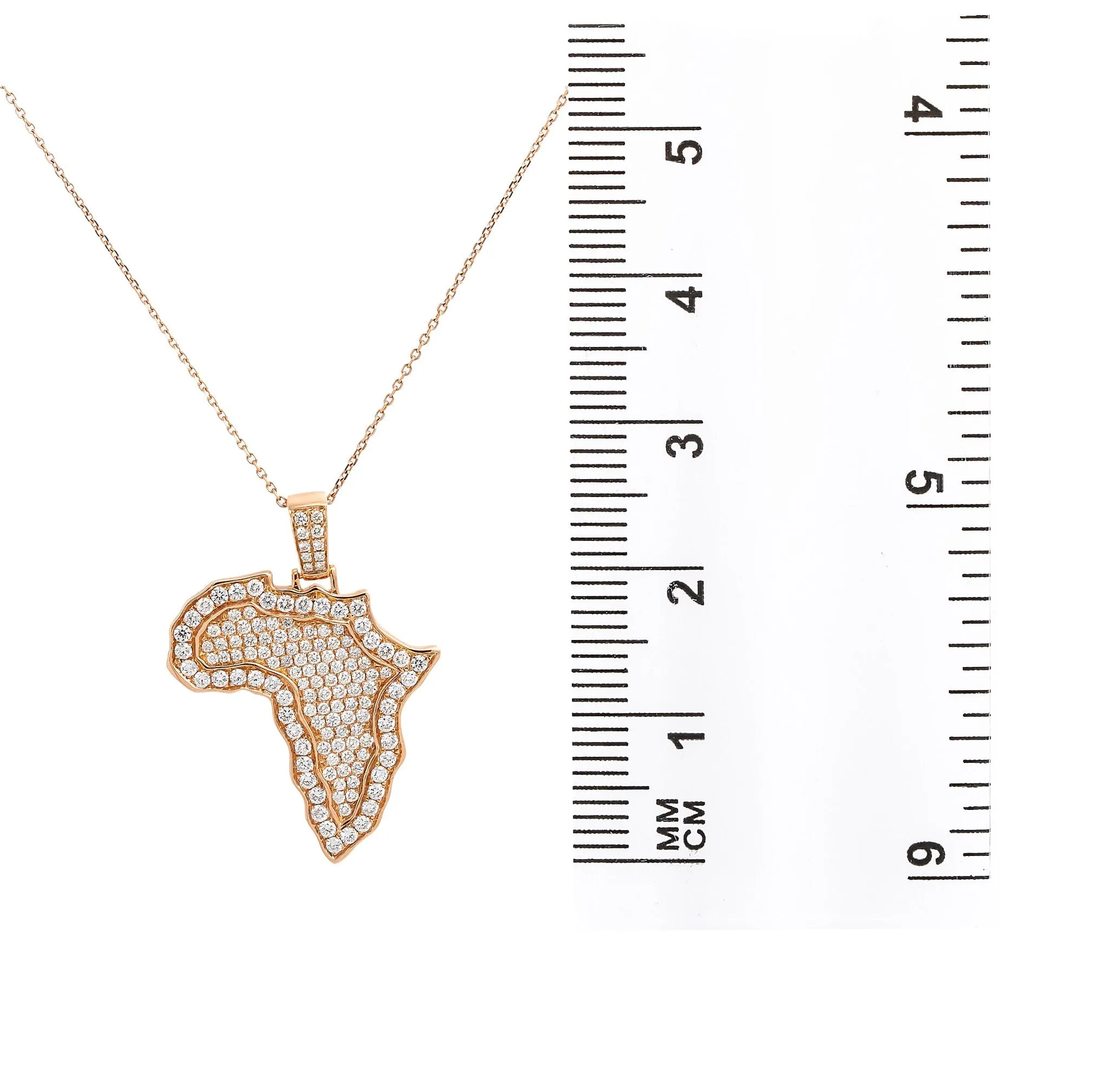 Unisex 14K Rose Gold Africa Pendant with 1.87 CT Diamonds