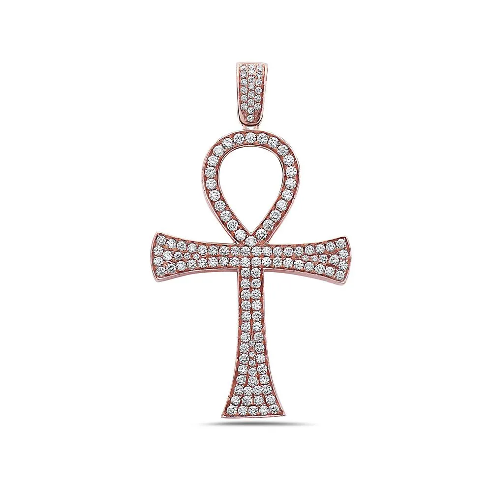 Unisex 14K Rose Gold Ankh Pendant with 3.25 CT Diamonds