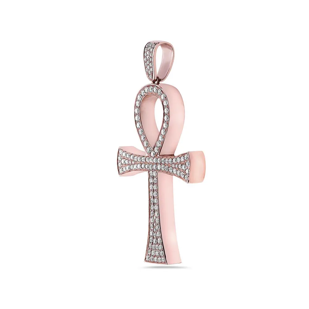 Unisex 14K Rose Gold Ankh Pendant with 3.25 CT Diamonds