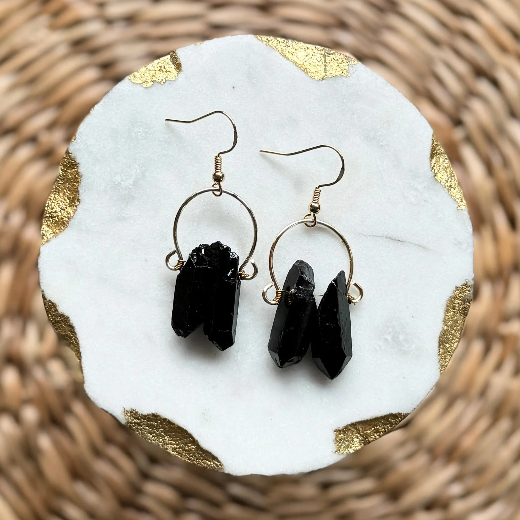 VIBES - quartz hoops - BLACK