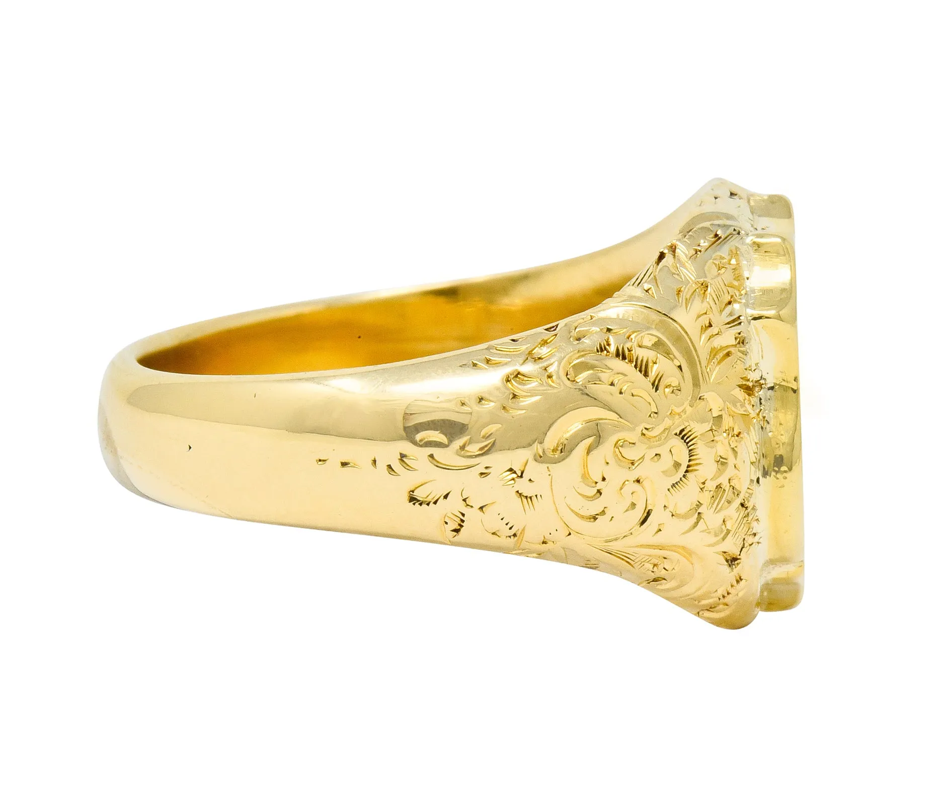 Victorian 18 Karat Yellow Gold Unisex Floral Shield Unisex Signet Ring