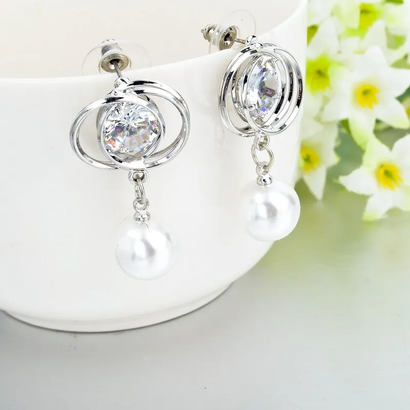 Vintage Zinc Alloy Simulated Pearl Crystal Drop Earrings for Women