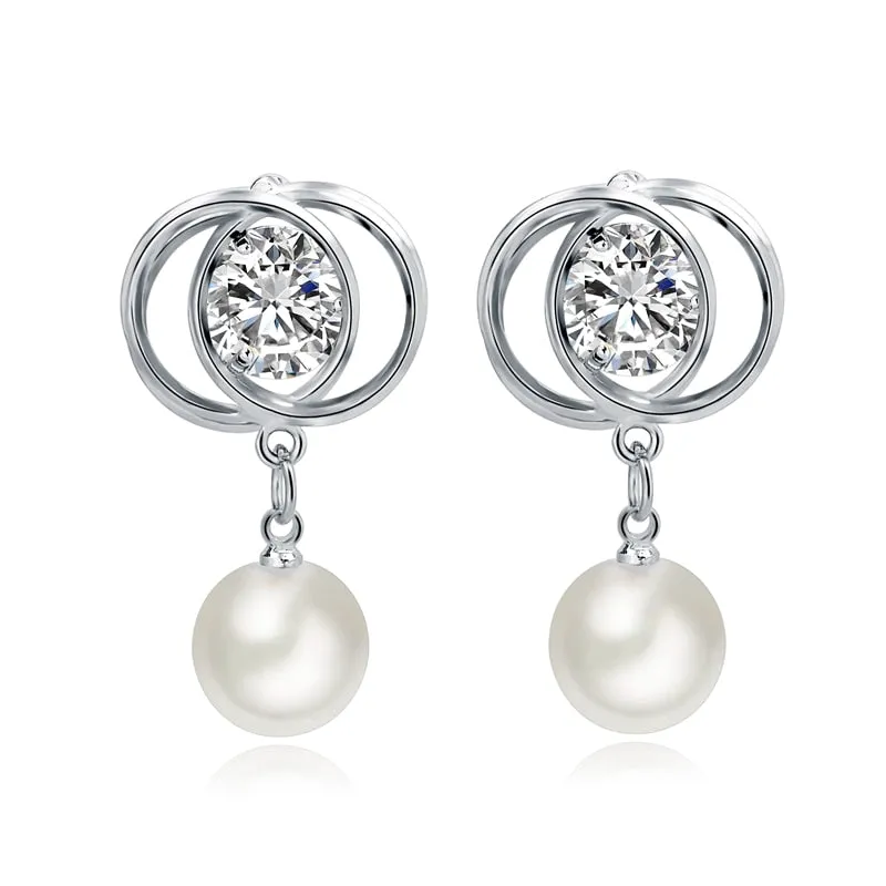 Vintage Zinc Alloy Simulated Pearl Crystal Drop Earrings for Women