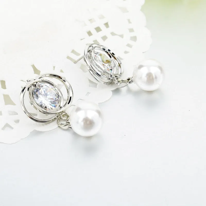 Vintage Zinc Alloy Simulated Pearl Crystal Drop Earrings for Women