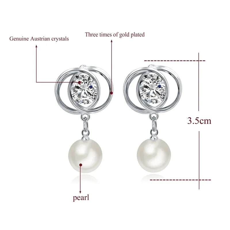 Vintage Zinc Alloy Simulated Pearl Crystal Drop Earrings for Women