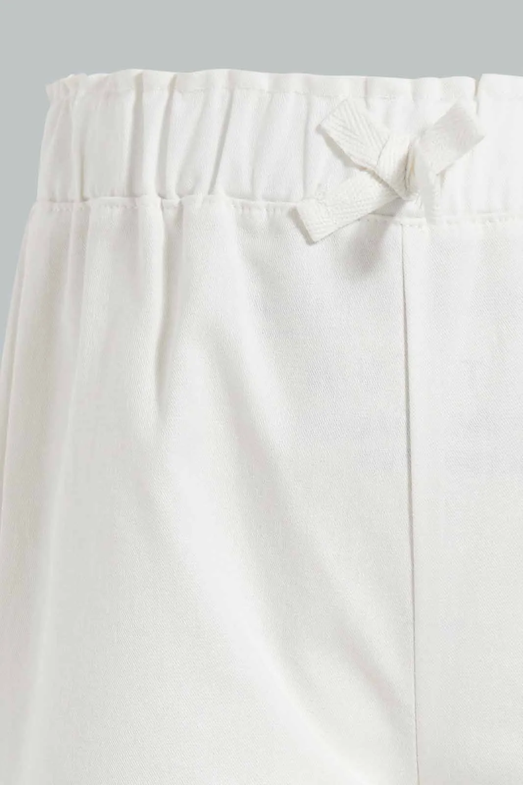 White Front Bow Casual Trouser For Baby Girls