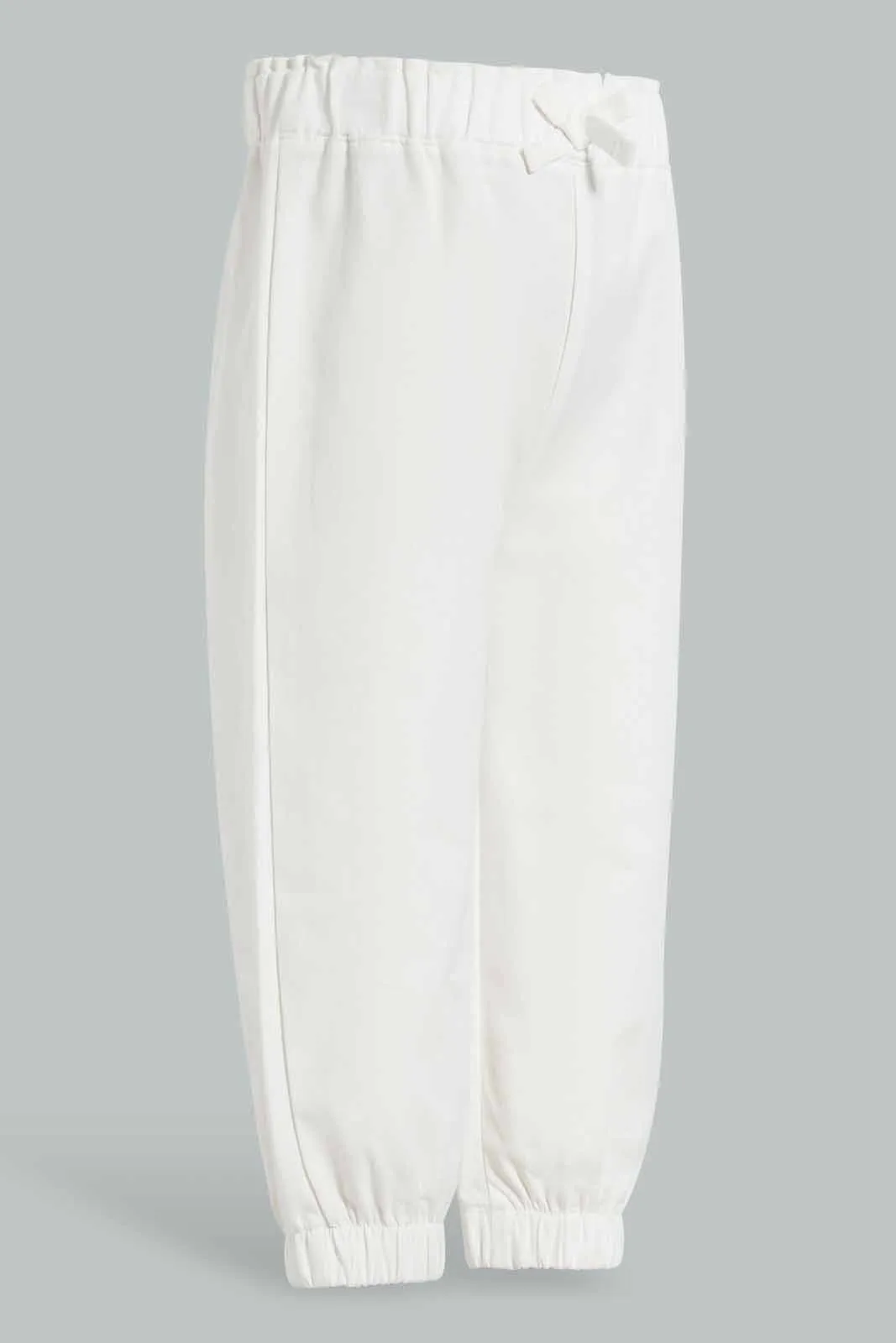 White Front Bow Casual Trouser For Baby Girls