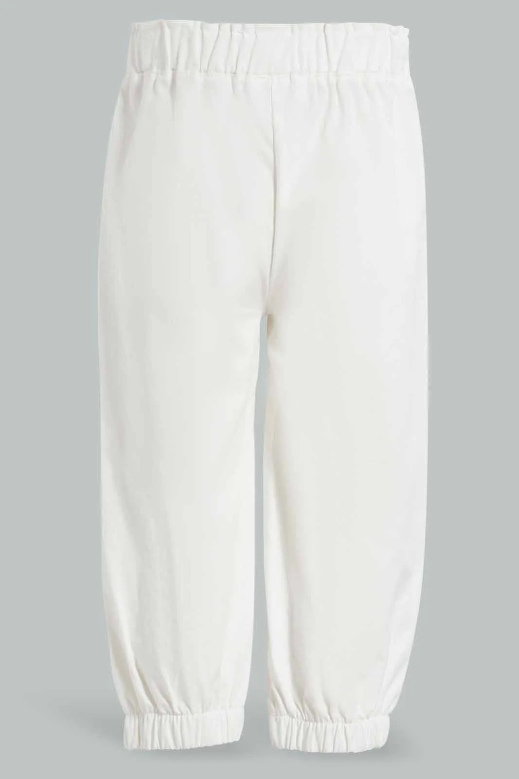 White Front Bow Casual Trouser For Baby Girls