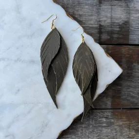 Wings of an Angel - Small - Army Green Leather Earrings