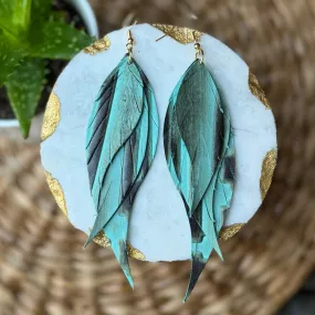 Wings of an Angel - Turquoise Embossed - Leather Earrings