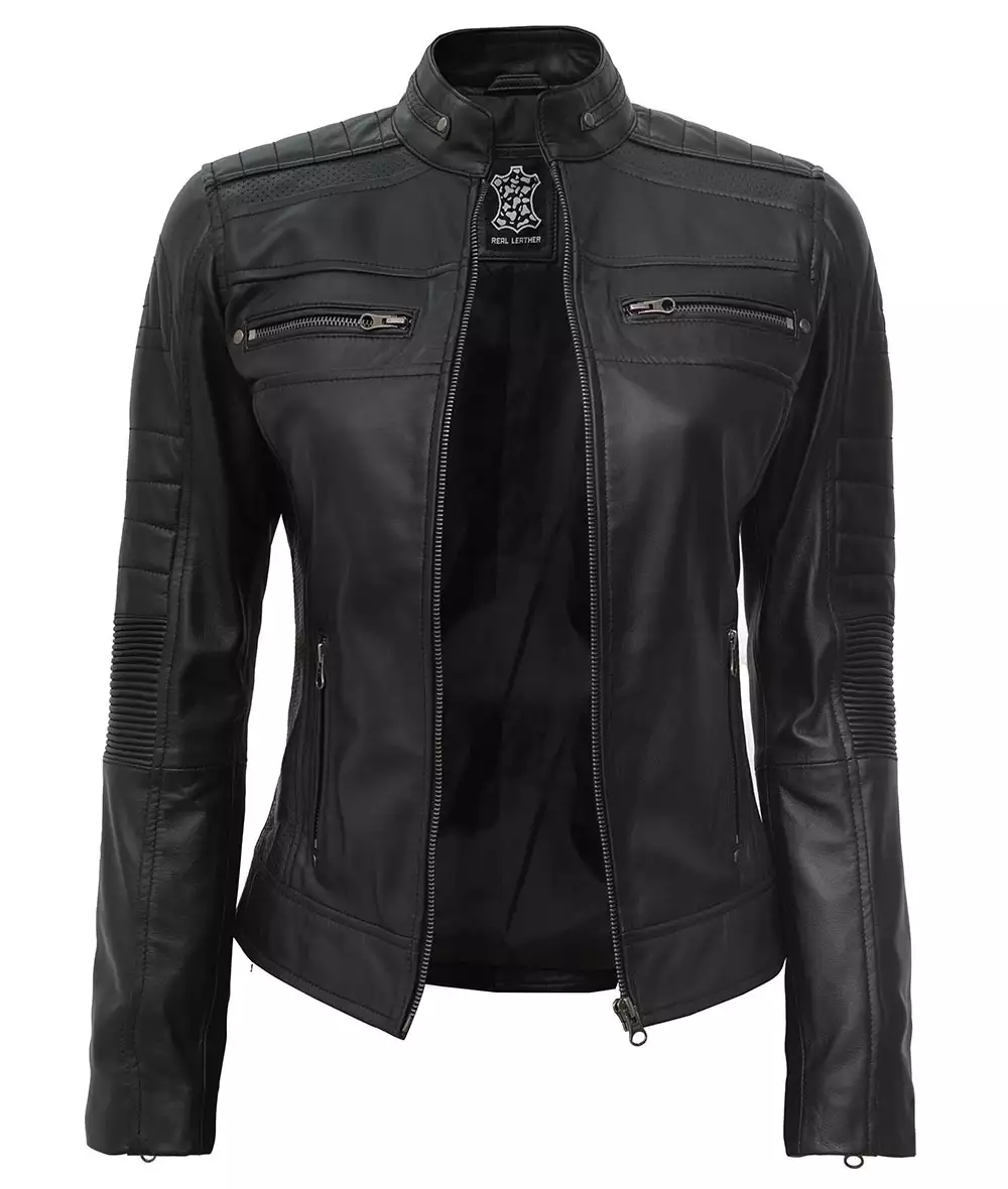 Women's Classic Black Leather Biker Jacket