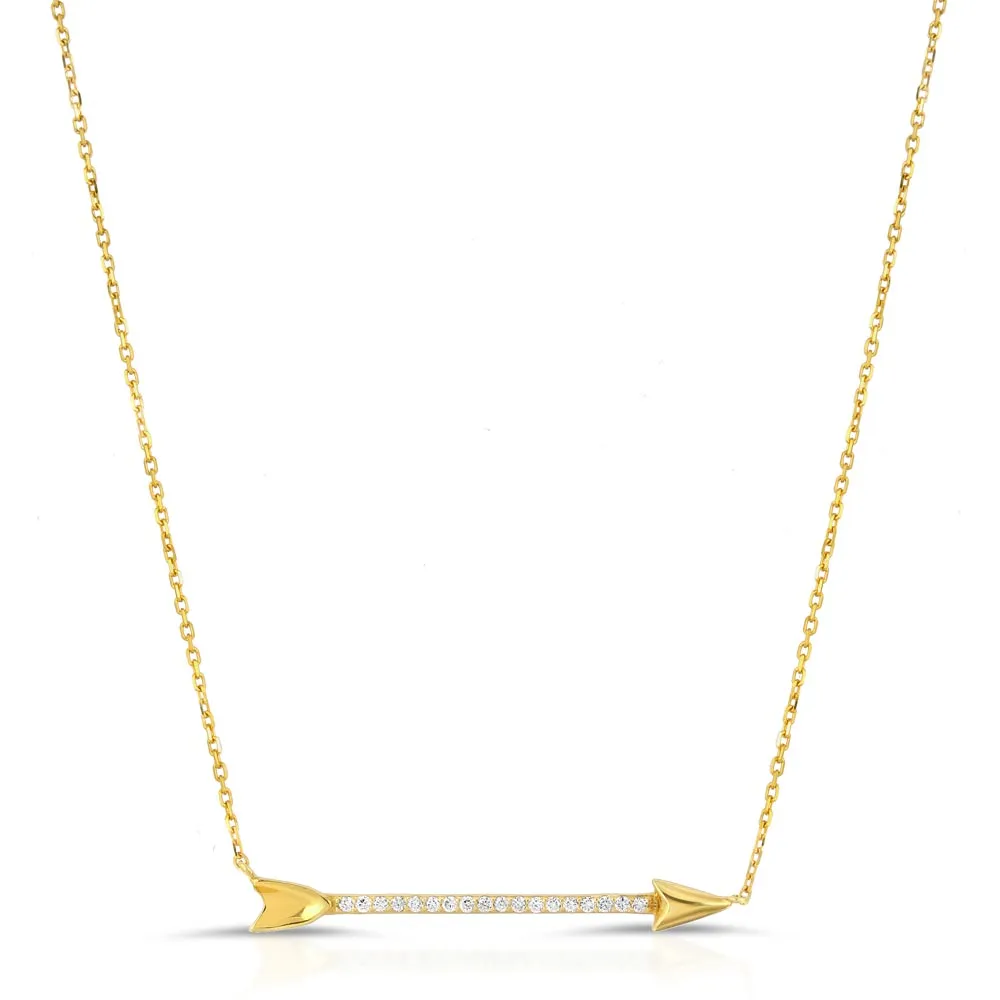 Women's 14k Solid Gold Diamond Arrow Necklace Pendant