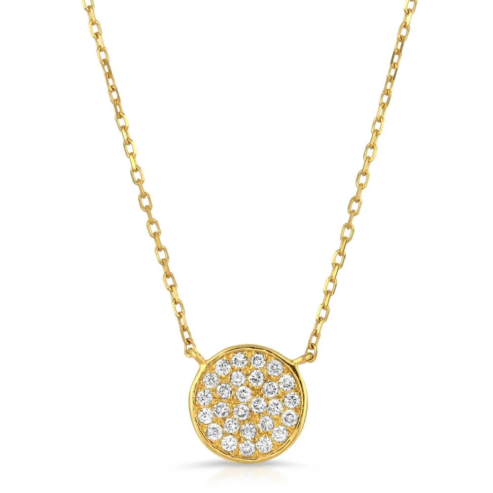 Women's 14k Solid Gold Diamond Disc Necklace Pendant