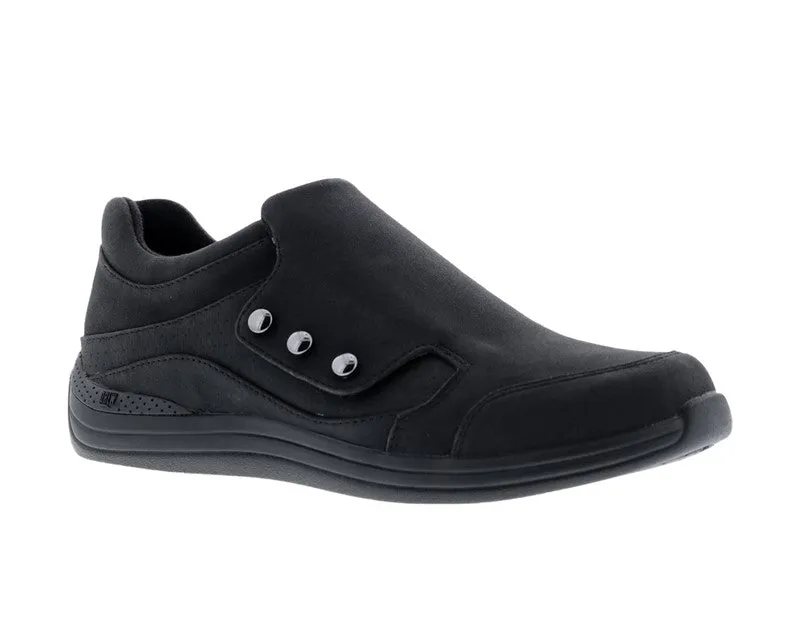  Women's Bouquet Velcro Shoe WIDE in Black Stretch Leather  