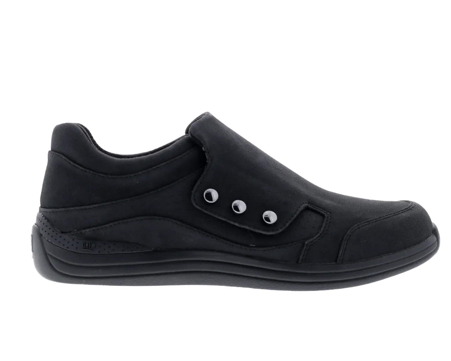  Women's Bouquet Velcro Shoe WIDE in Black Stretch Leather  