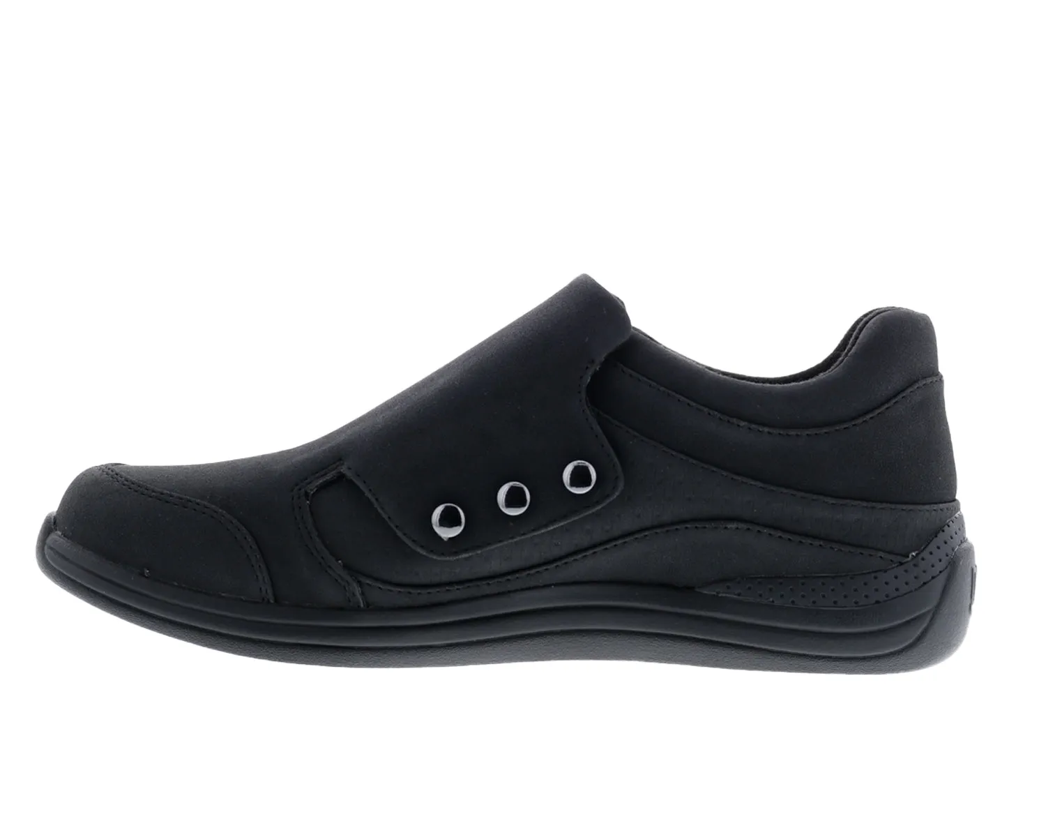  Women's Bouquet Velcro Shoe WIDE in Black Stretch Leather  