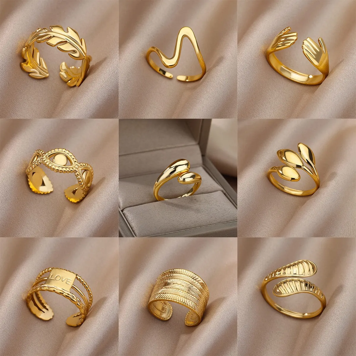 Women's Gold Color Stainless Steel Party Engagement Wedding Finger Ring