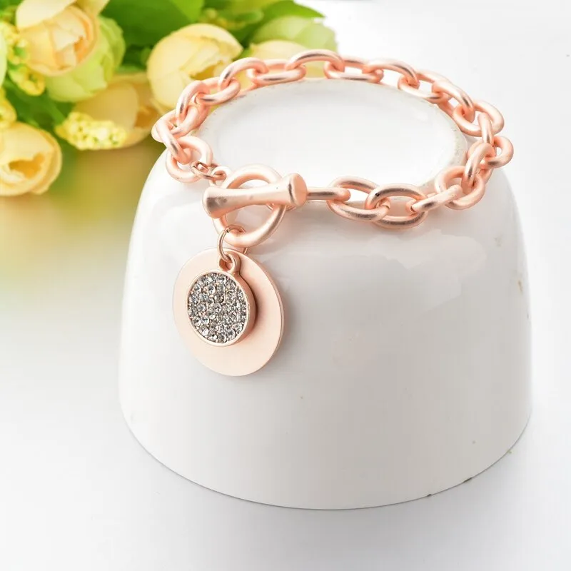 Women's Gold Round Shape Stainless Steel Distance Charm Bracelet