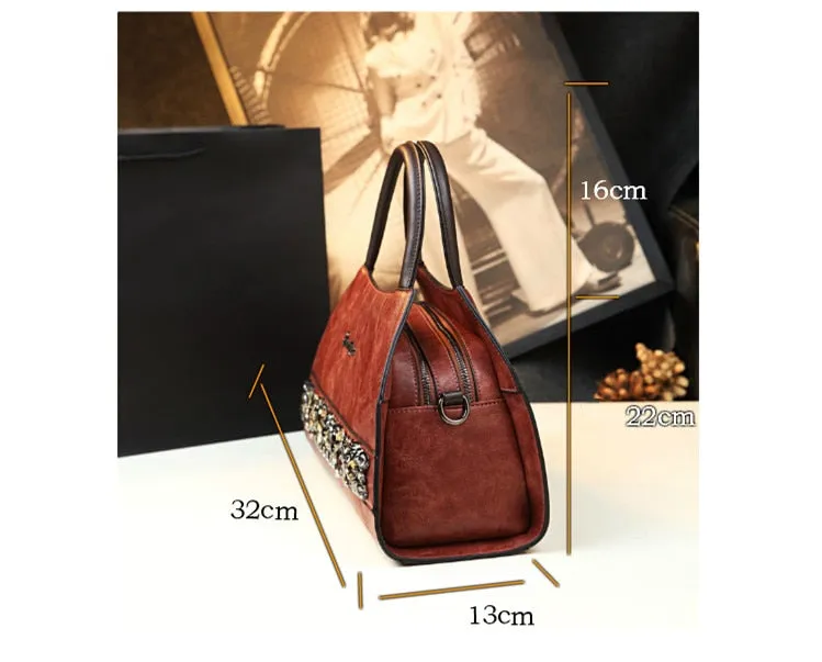 Women's Retro Style Soft Leather Diamond Stripe Pattern Handbag