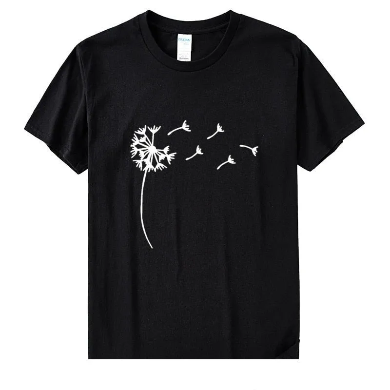 Women's Summer Cotton Graphic Wildflower Dandelion Casual T-shirt