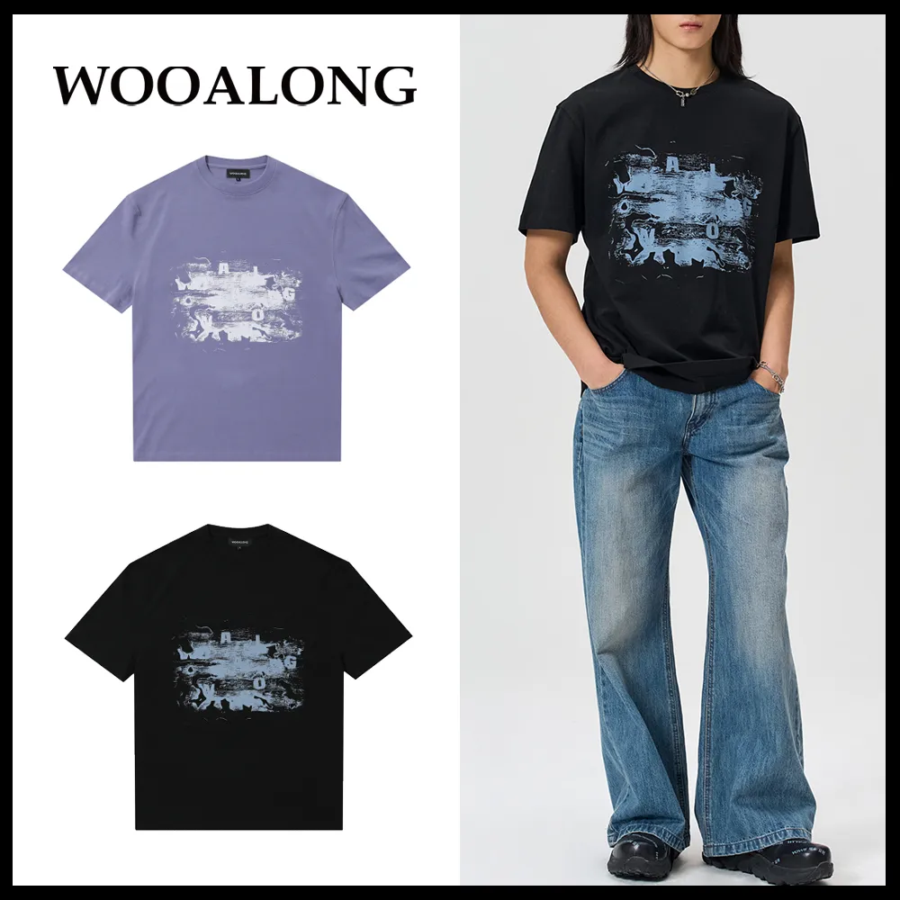 WOOALONG  |Crew Neck Unisex Street Style Plain Cotton Short Sleeves